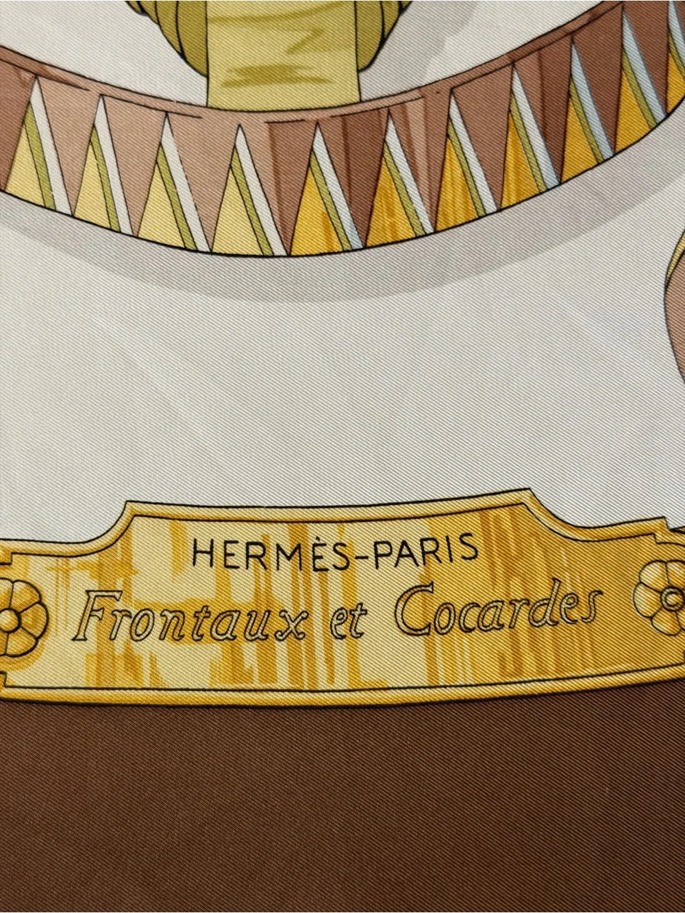 Hermès Paris Equestrian Silk Scarf in Cream, Gold and Brown - Picture 2 of 16